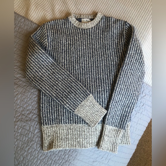 Vintage L.L.Bean wool fisherman knit sweater Freeport Maine blue grey - Picture 2 of 14